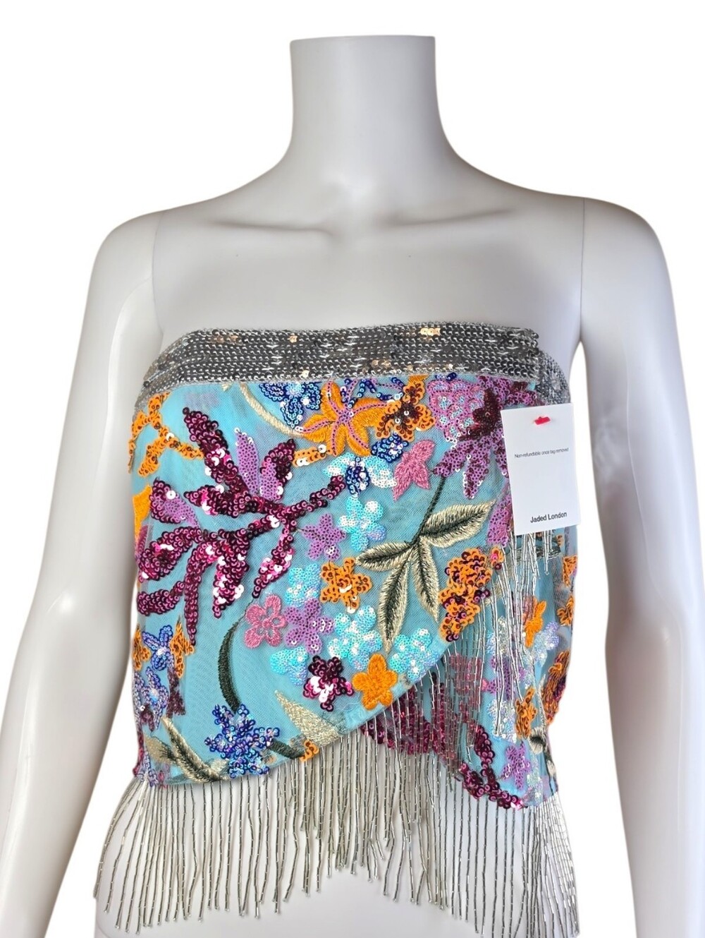 NWT $155 JADED LONDON Sequin Scarf Top In Multi US 4 - Picture 5 of 8